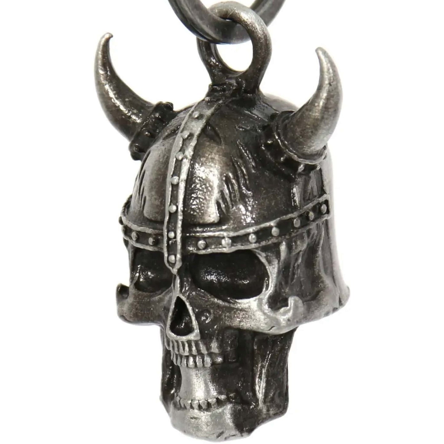 Viking skull slight left steel motorcycle guardian bell - Norse warrior biker charm
