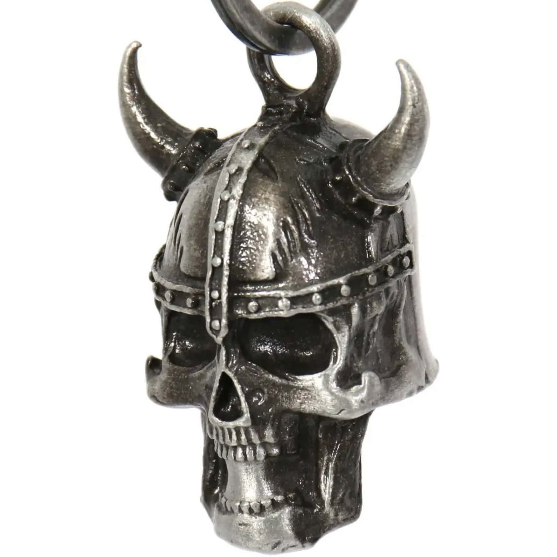 Viking skull slight left steel motorcycle guardian bell - Norse warrior biker charm