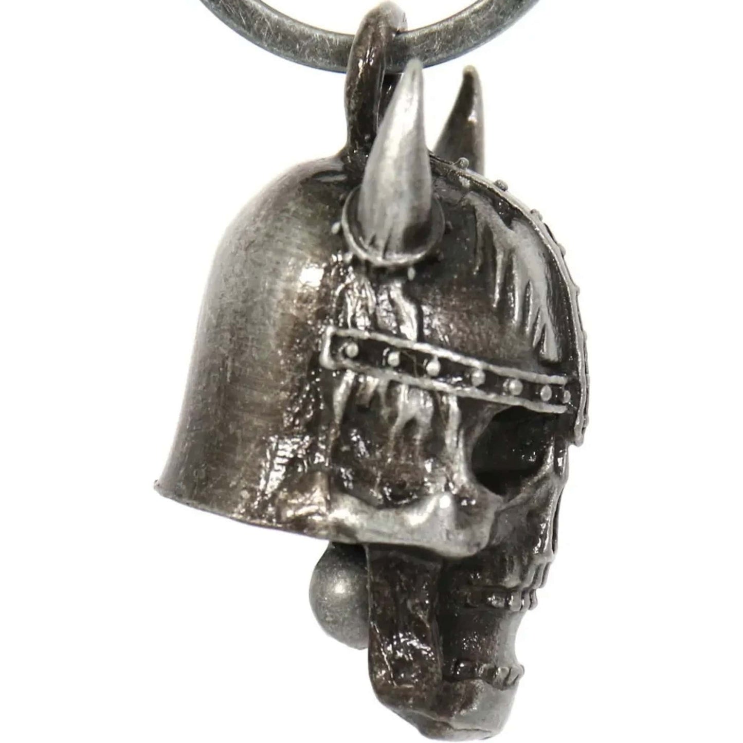 Viking skull right view steel motorcycle guardian bell - Norse warrior biker charm