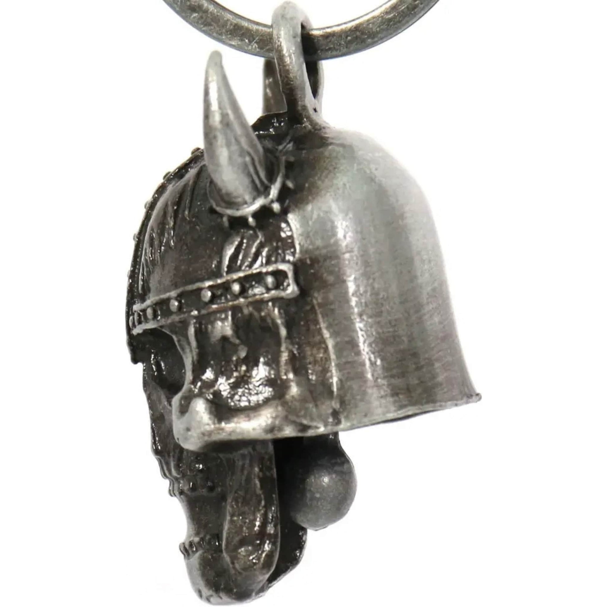 Viking skull left view steel motorcycle guardian bell - Norse warrior biker charm