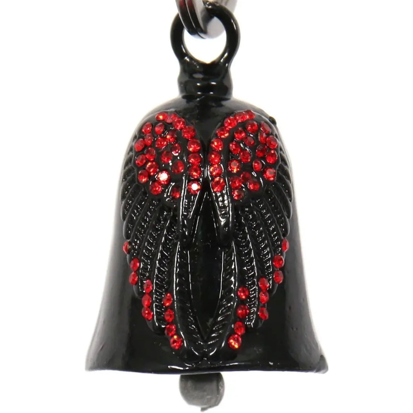 red bling angel wings on black motorcycle bell right front view