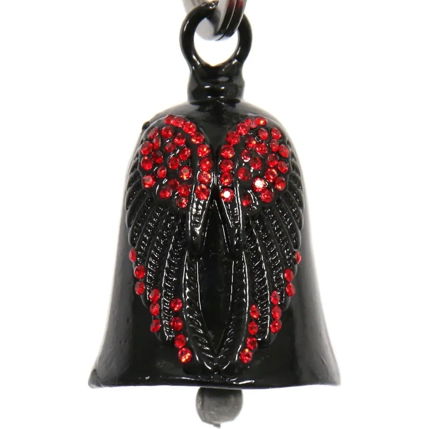 red bling angel wings on black motorcycle bell front view