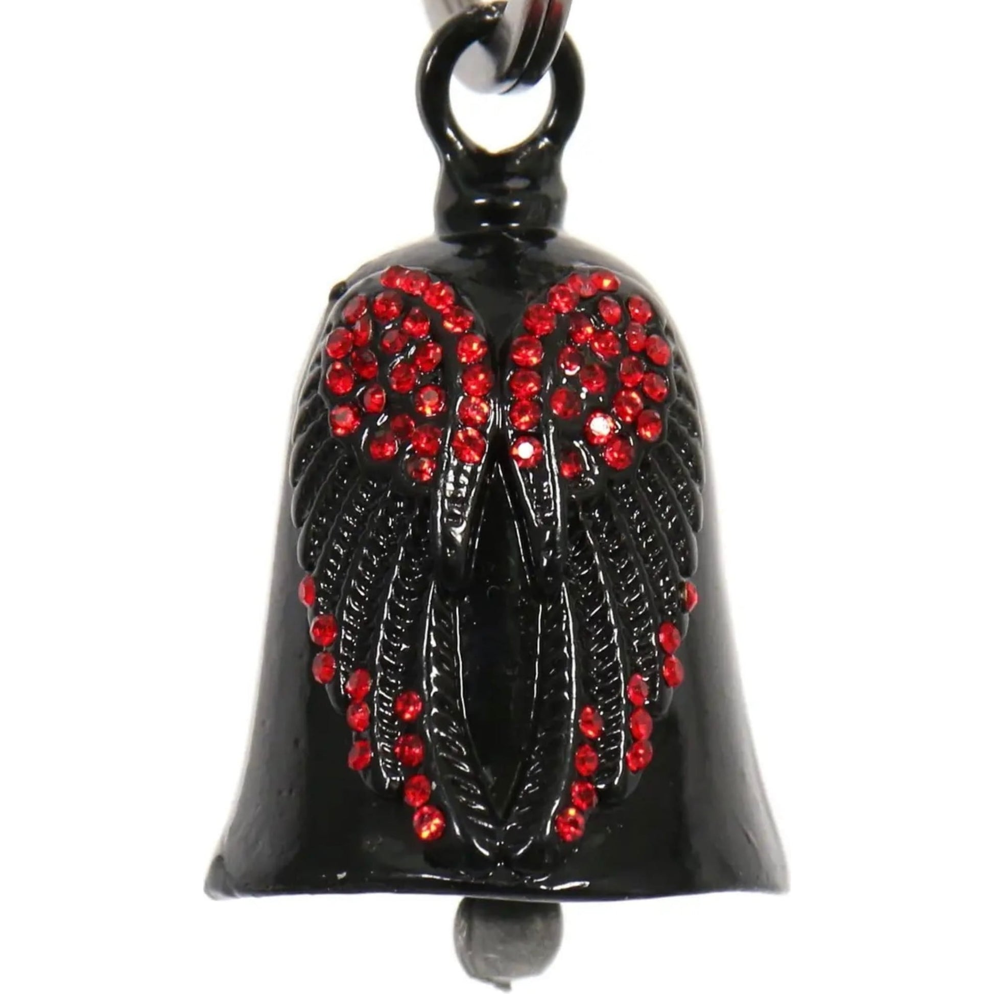 red bling angel wings on black motorcycle bell front view