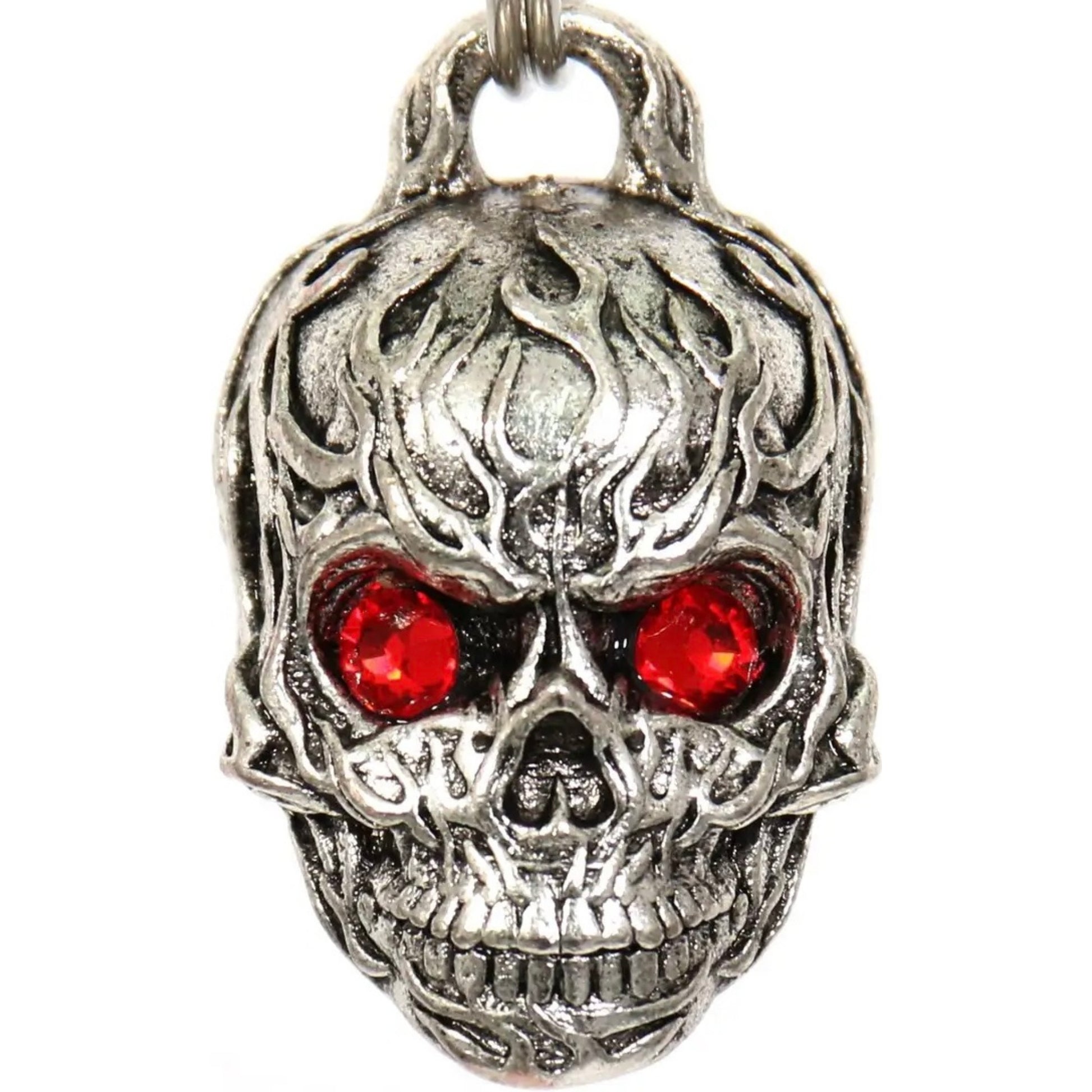 flame skull with red eyes motorcycle bell front view