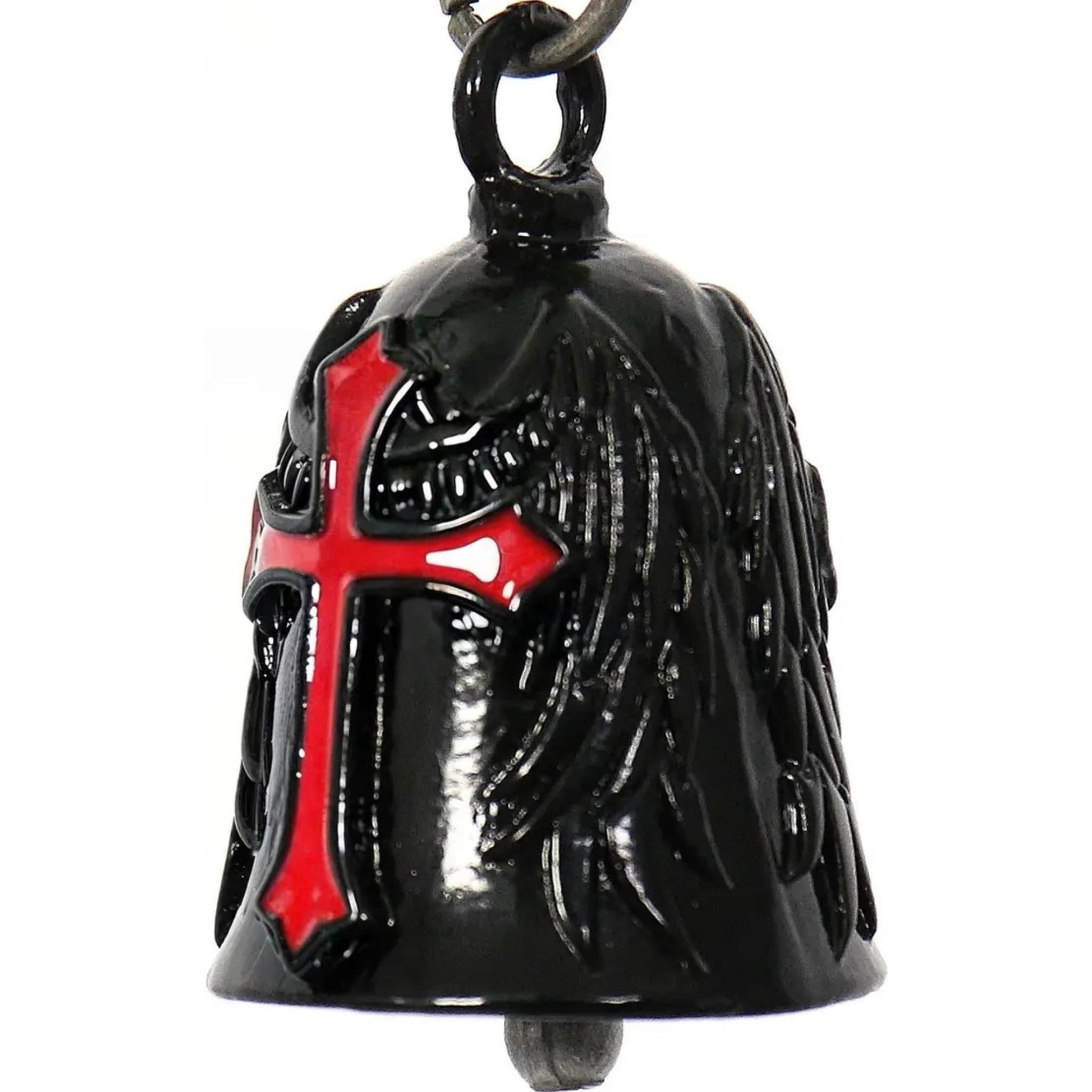 red cross with wings on black motorcycle bell left front view