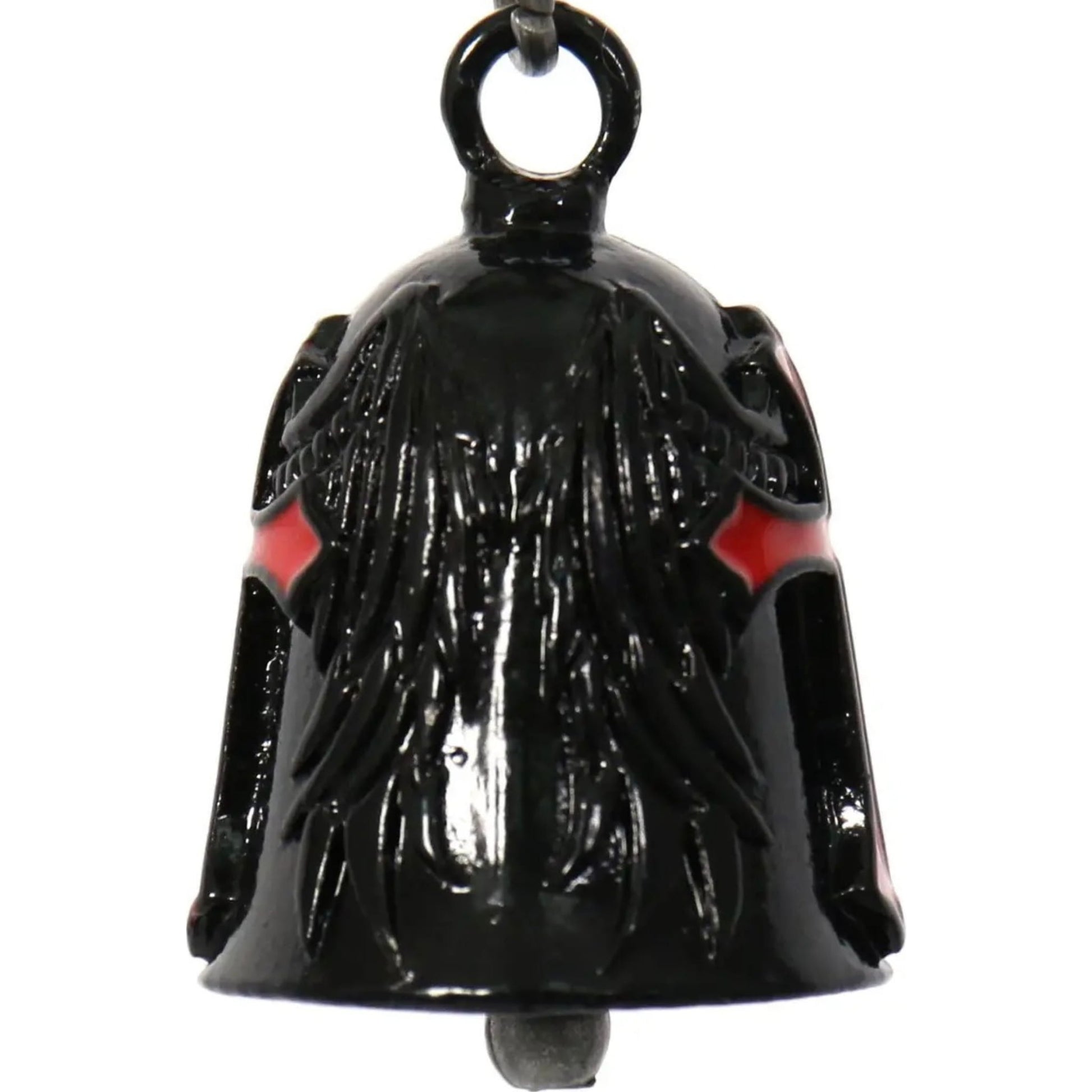 red cross with wings on black motorcycle bell right rear view
