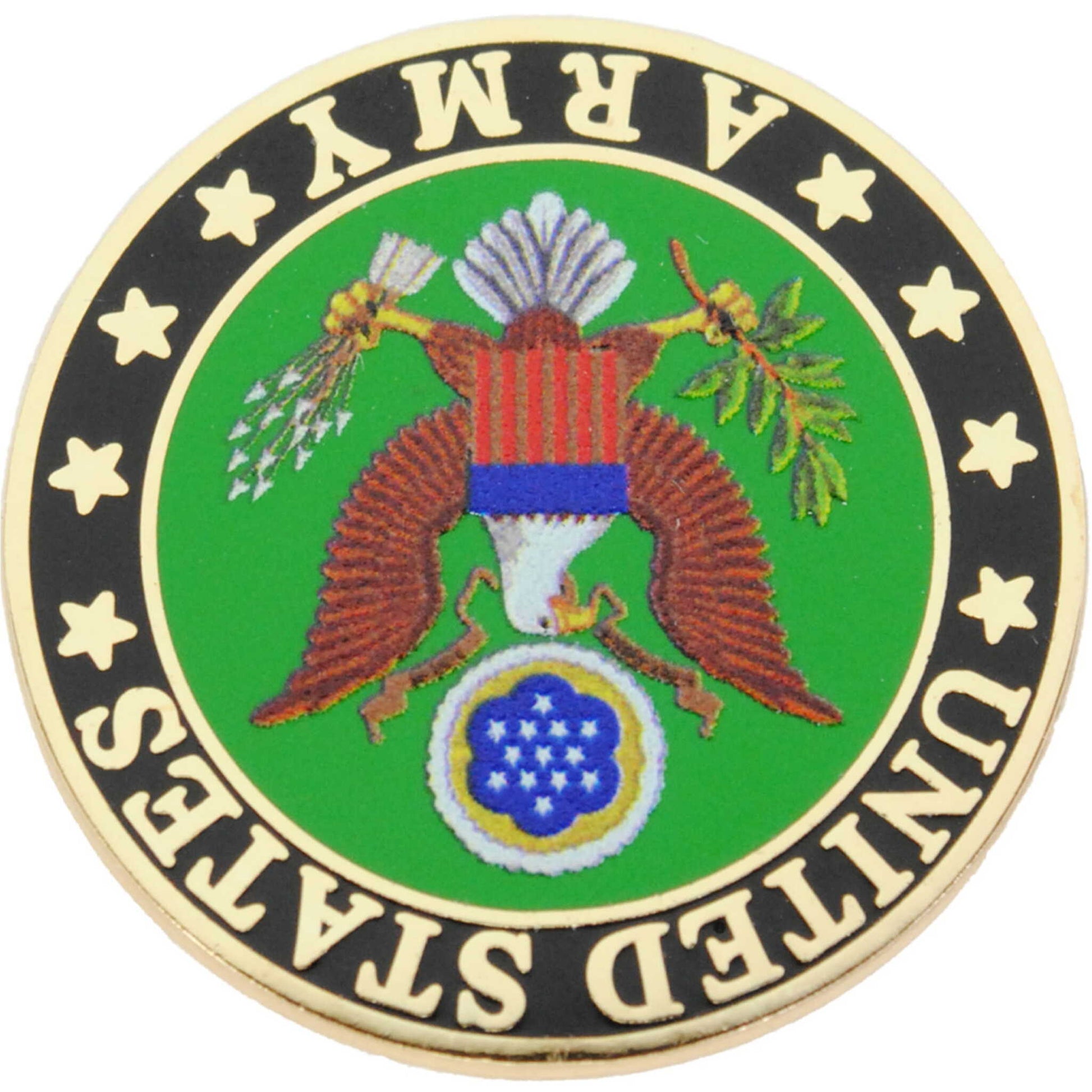 US Army logo metal and soft enamel lapel pin upside down view