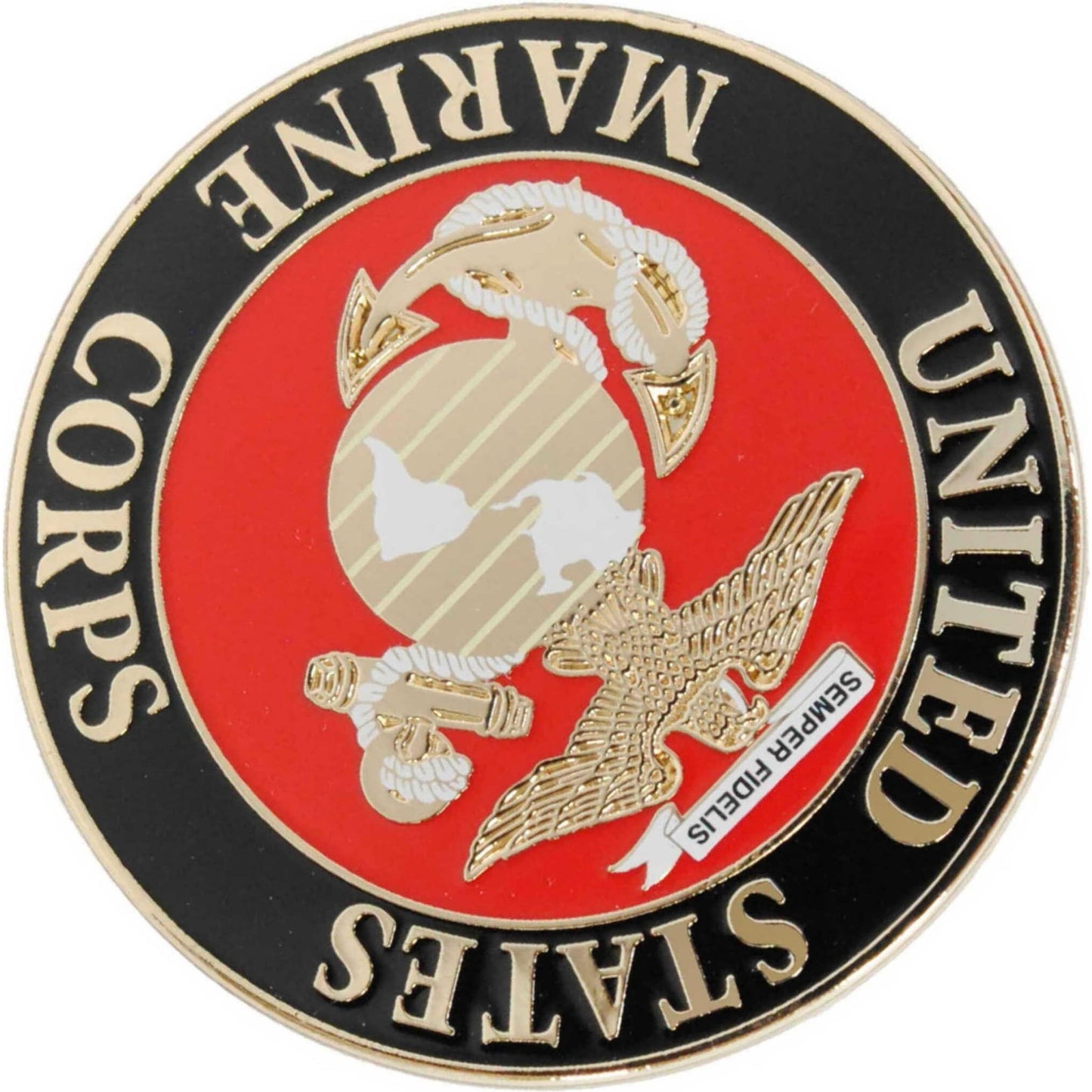 US Marines logo metal and soft enamel lapel pin bottom right angle view