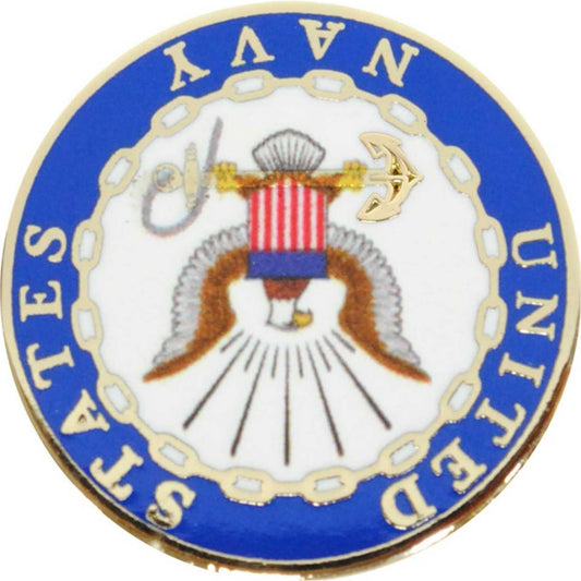 US Navy logo metal and soft enamel lapel pin upside down view