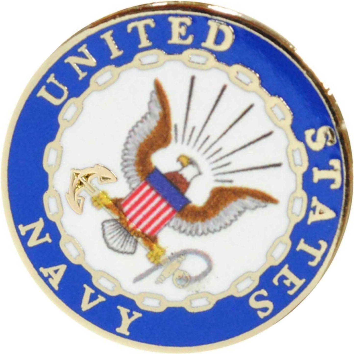 US Navy logo metal and soft enamel lapel pin top right angle view