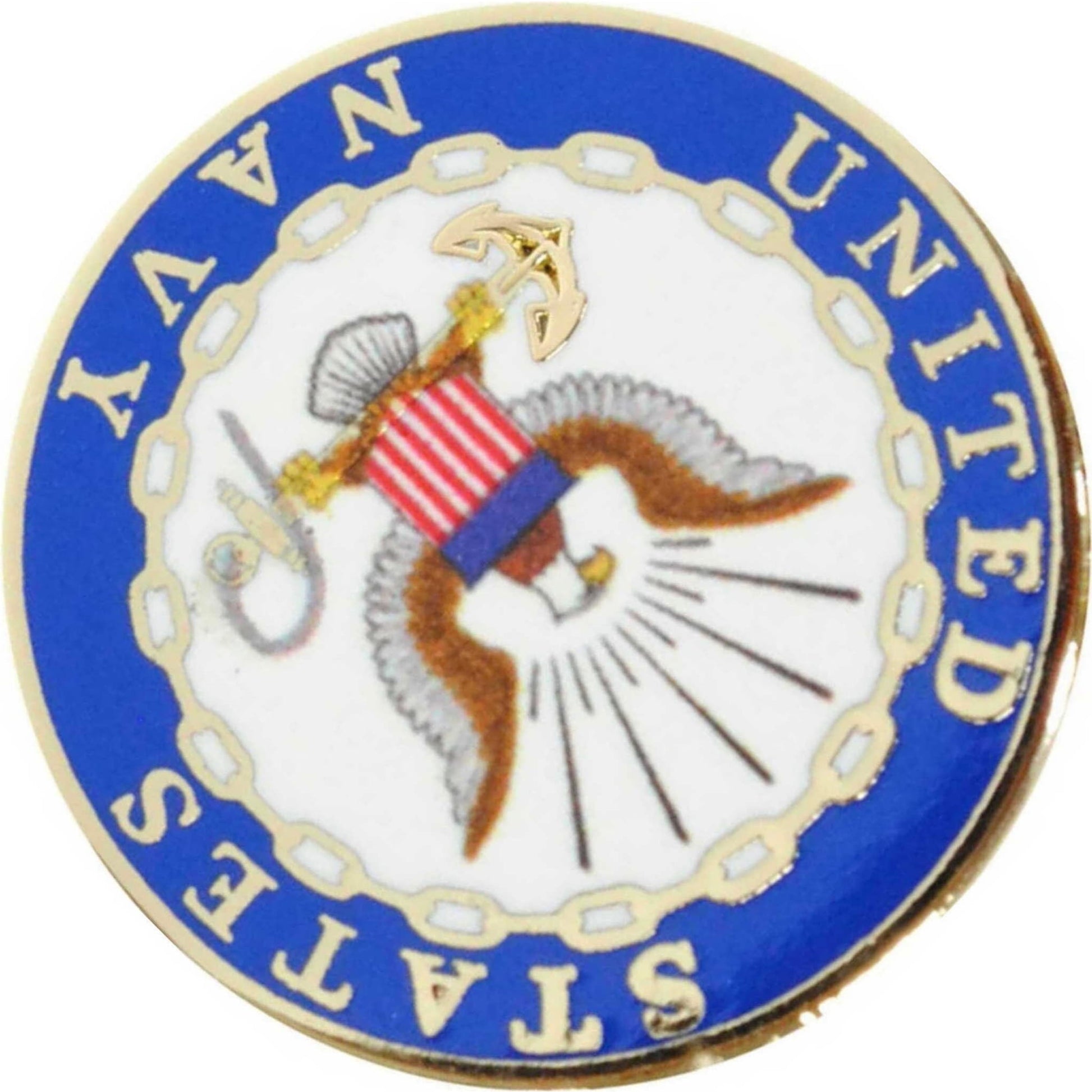 US Navy logo metal and soft enamel lapel pin bottom right angle view