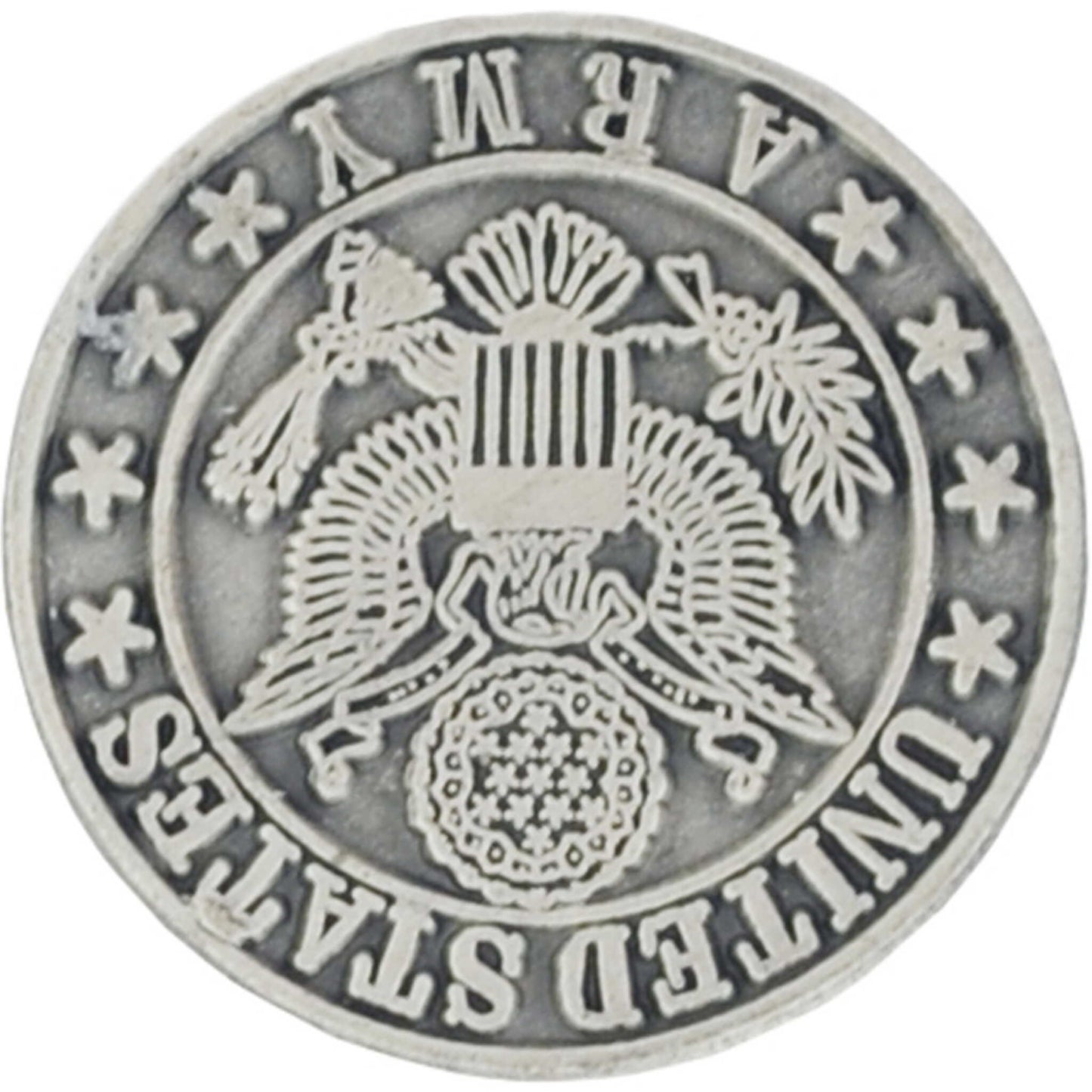 US Army logo pewter lapel pin upside down view