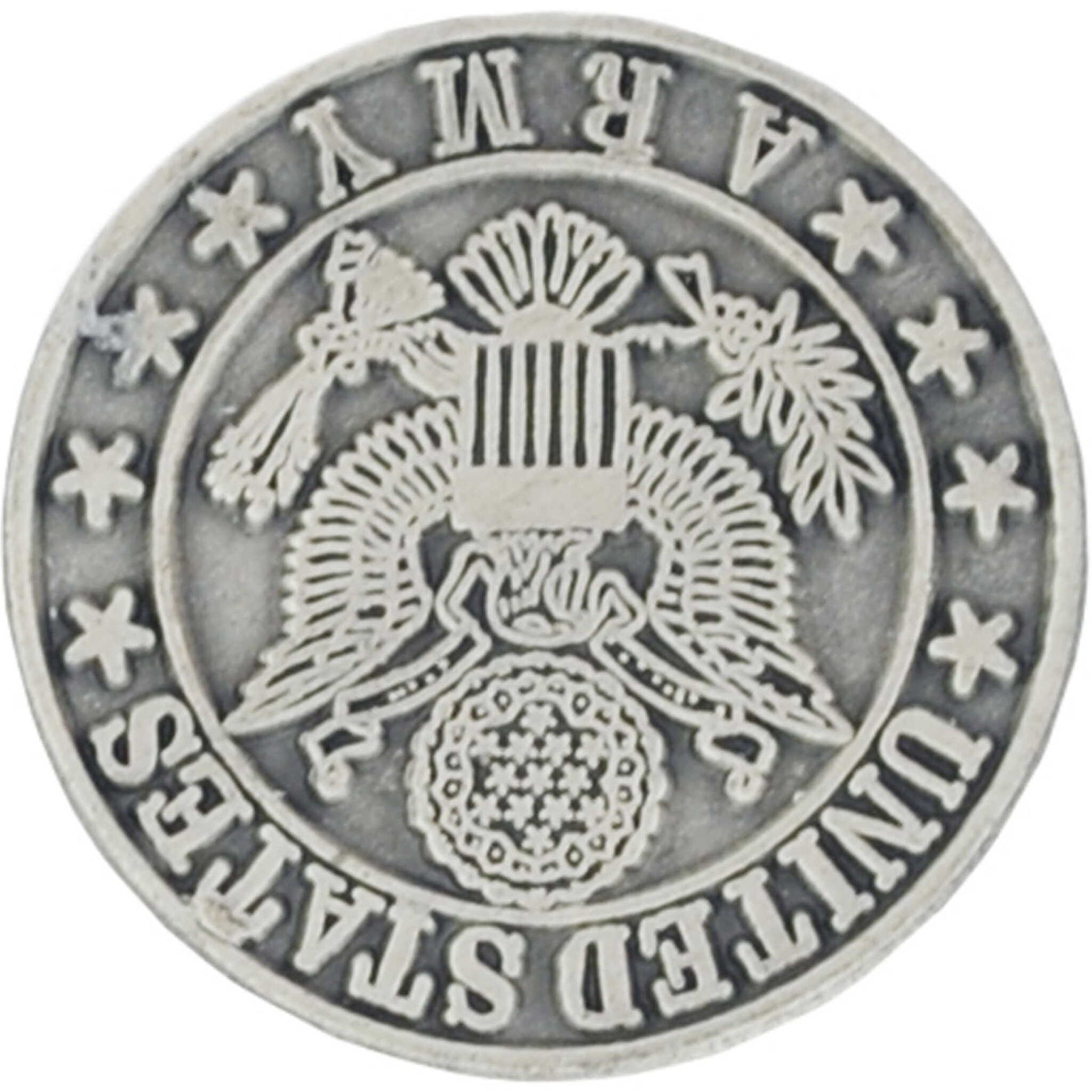 US Army logo pewter lapel pin upside down view