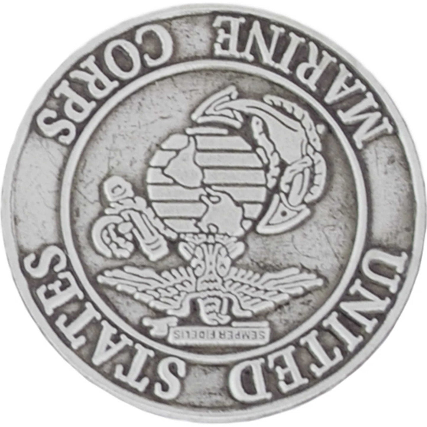 US Marines logo pewter lapel pin upside down view