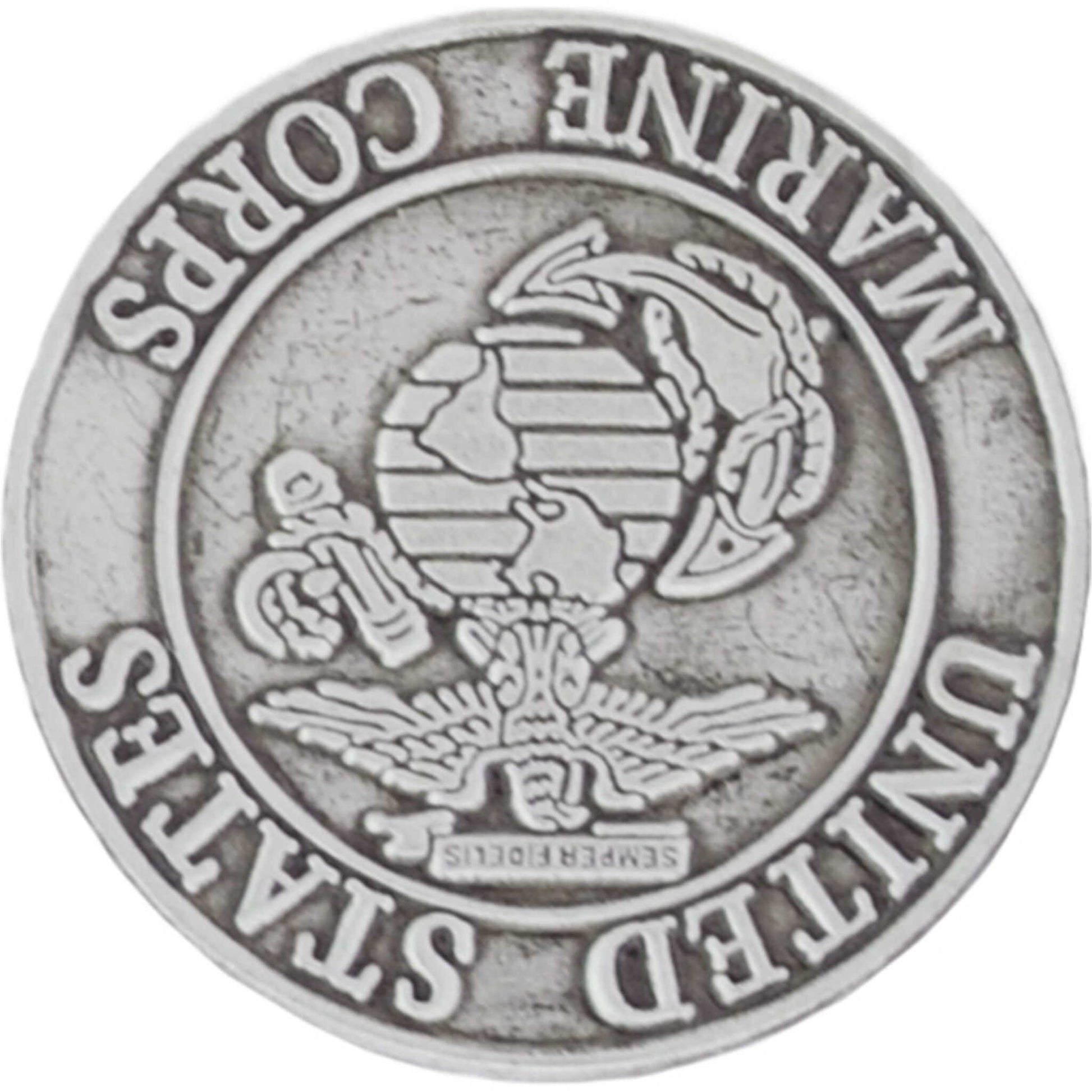 US Marines logo pewter lapel pin upside down view