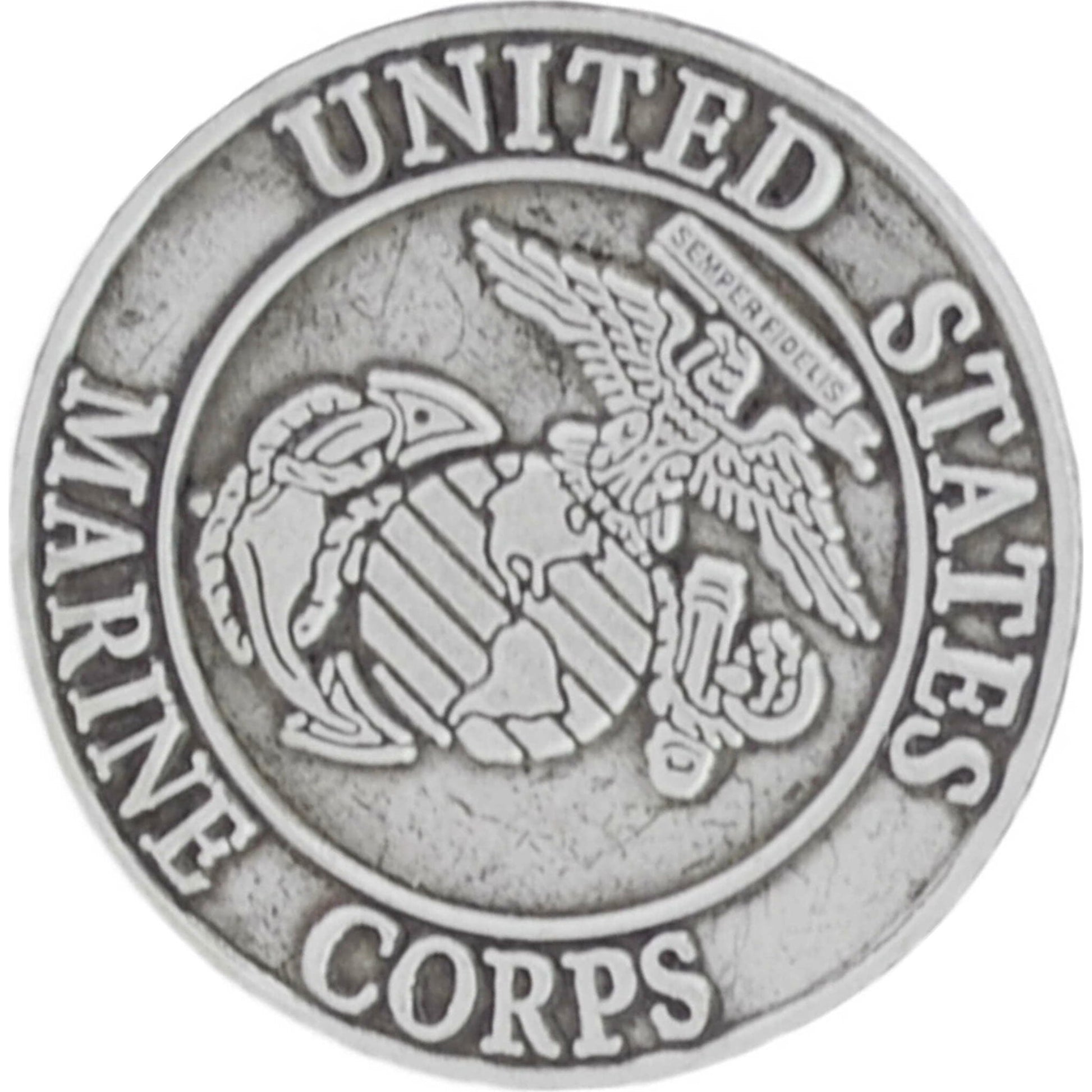 US Marines logo pewter lapel pin top right angle view