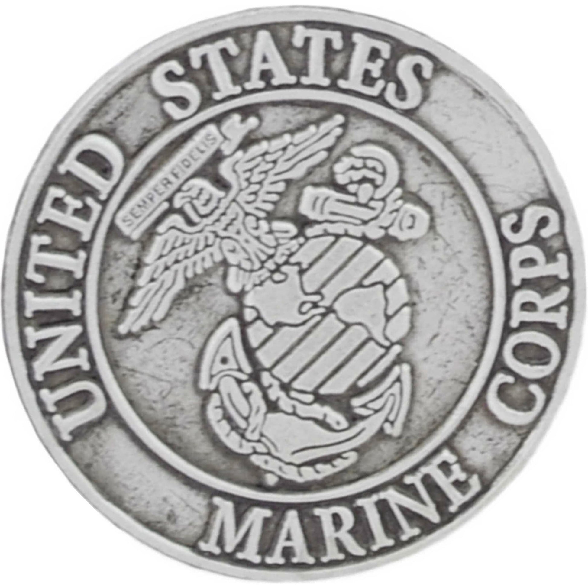 US Marines logo pewter lapel pin top left angle view