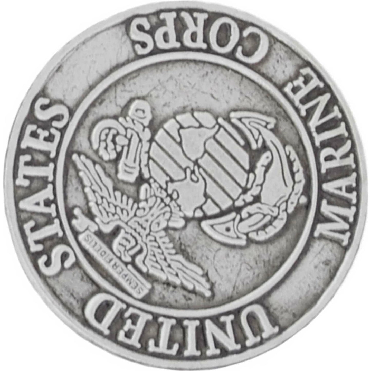 US Marines logo pewter lapel pin bottom left angle view
