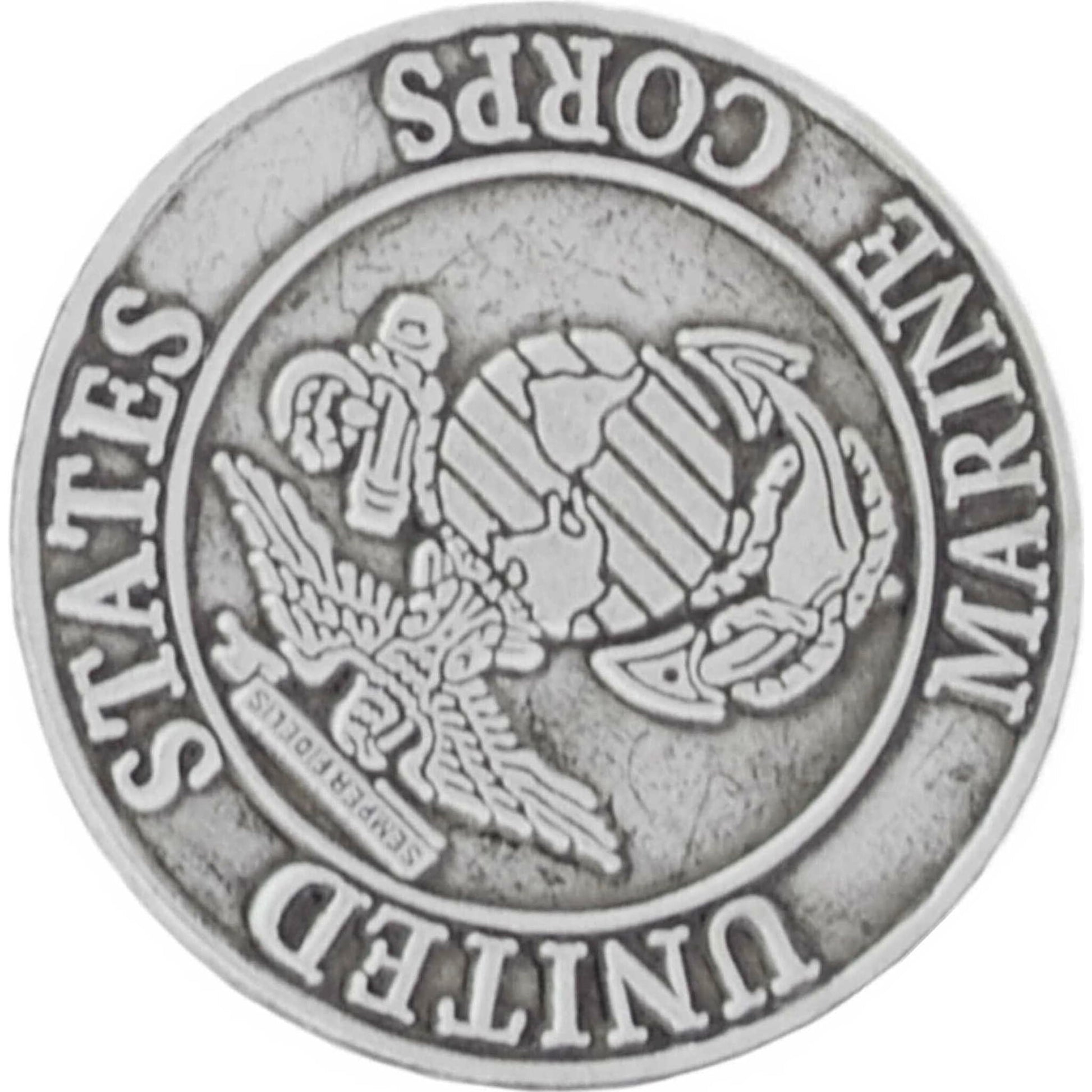 US Marines logo pewter lapel pin bottom left angle view