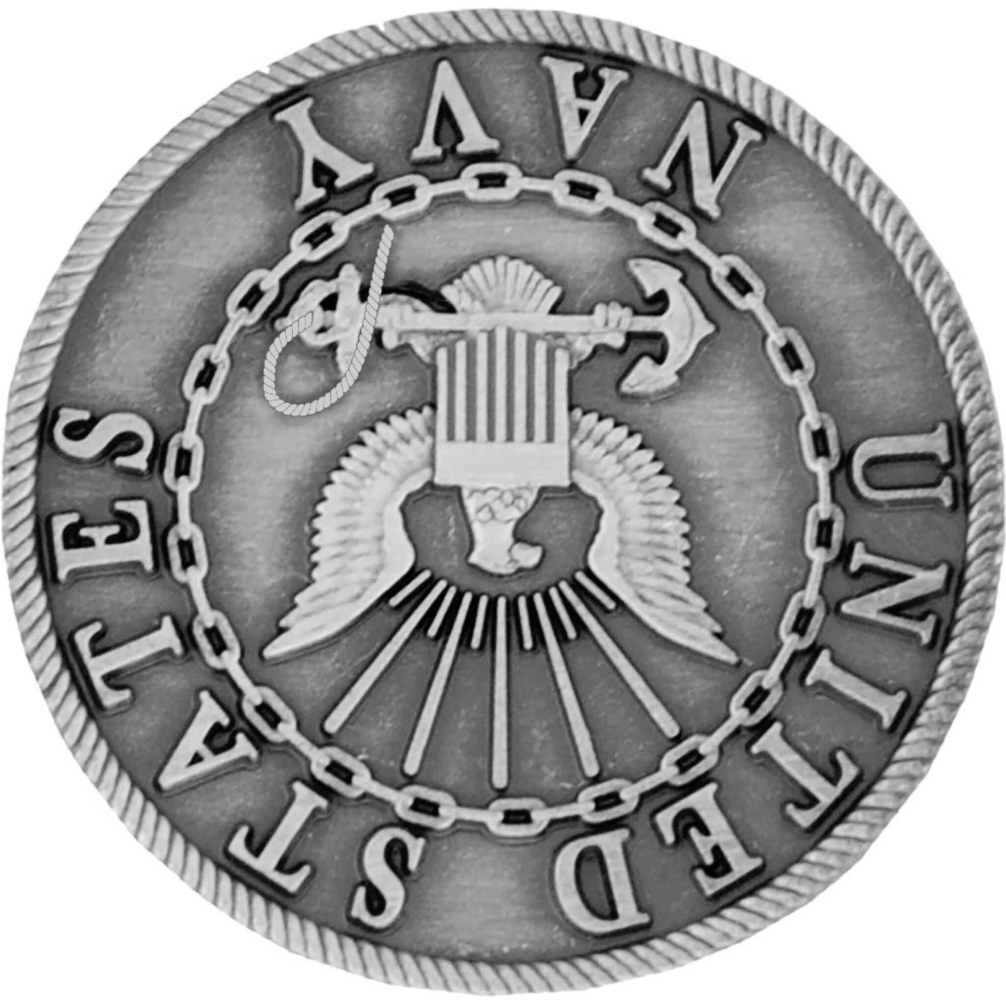 US Navy logo pewter lapel pin upside down view