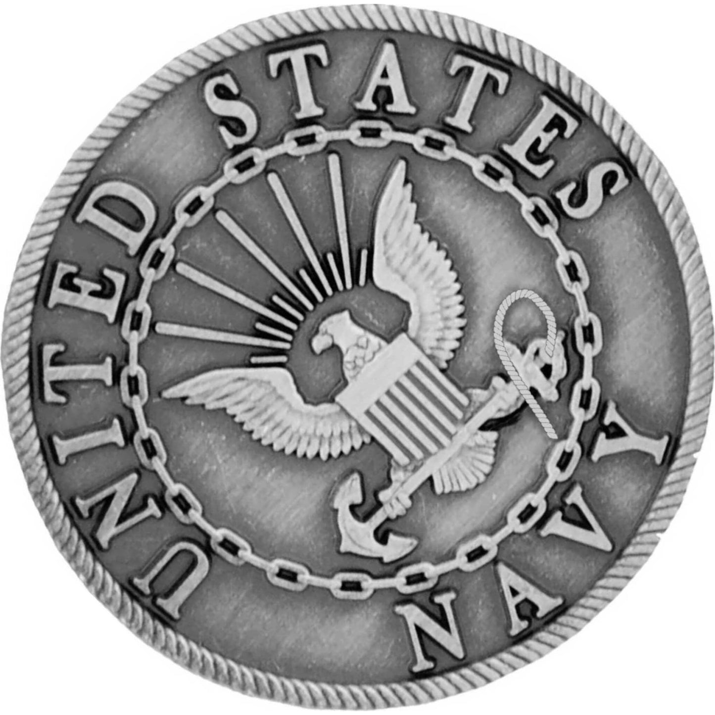 US Navy logo pewter lapel pin top left angle view