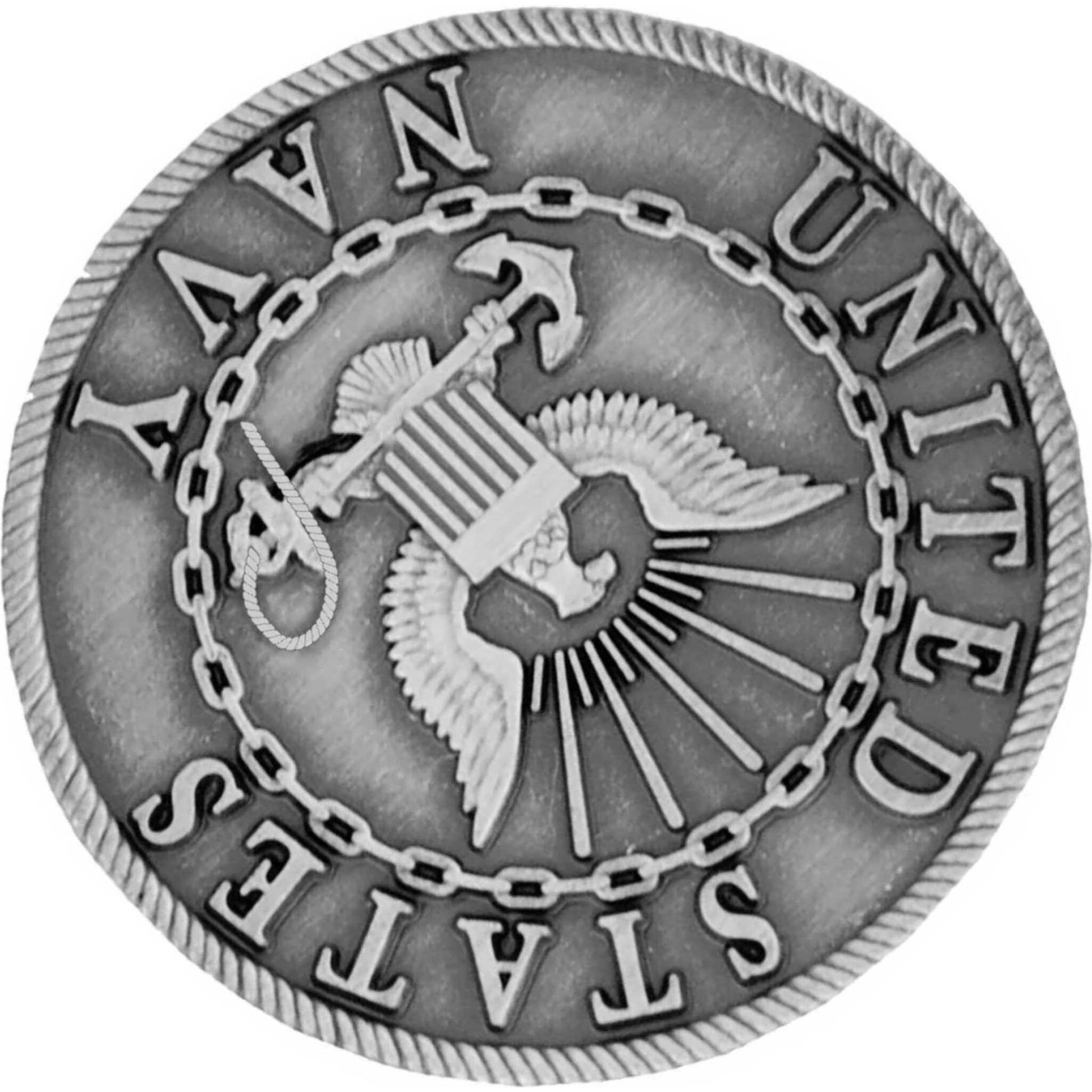 US Navy logo pewter lapel pin bottom right angle view