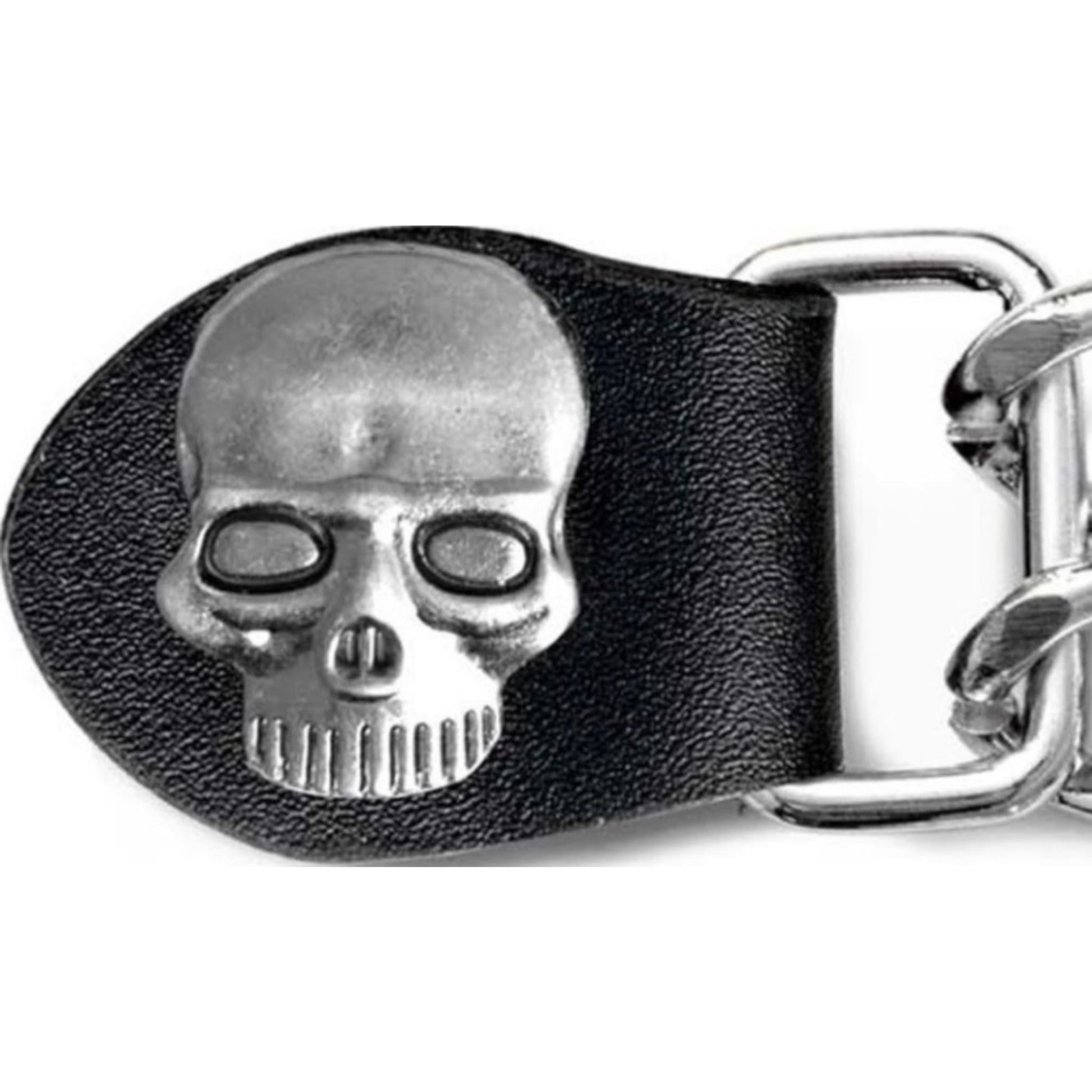 Skull vest extender snap zoom - motorcycle leather vest accessory