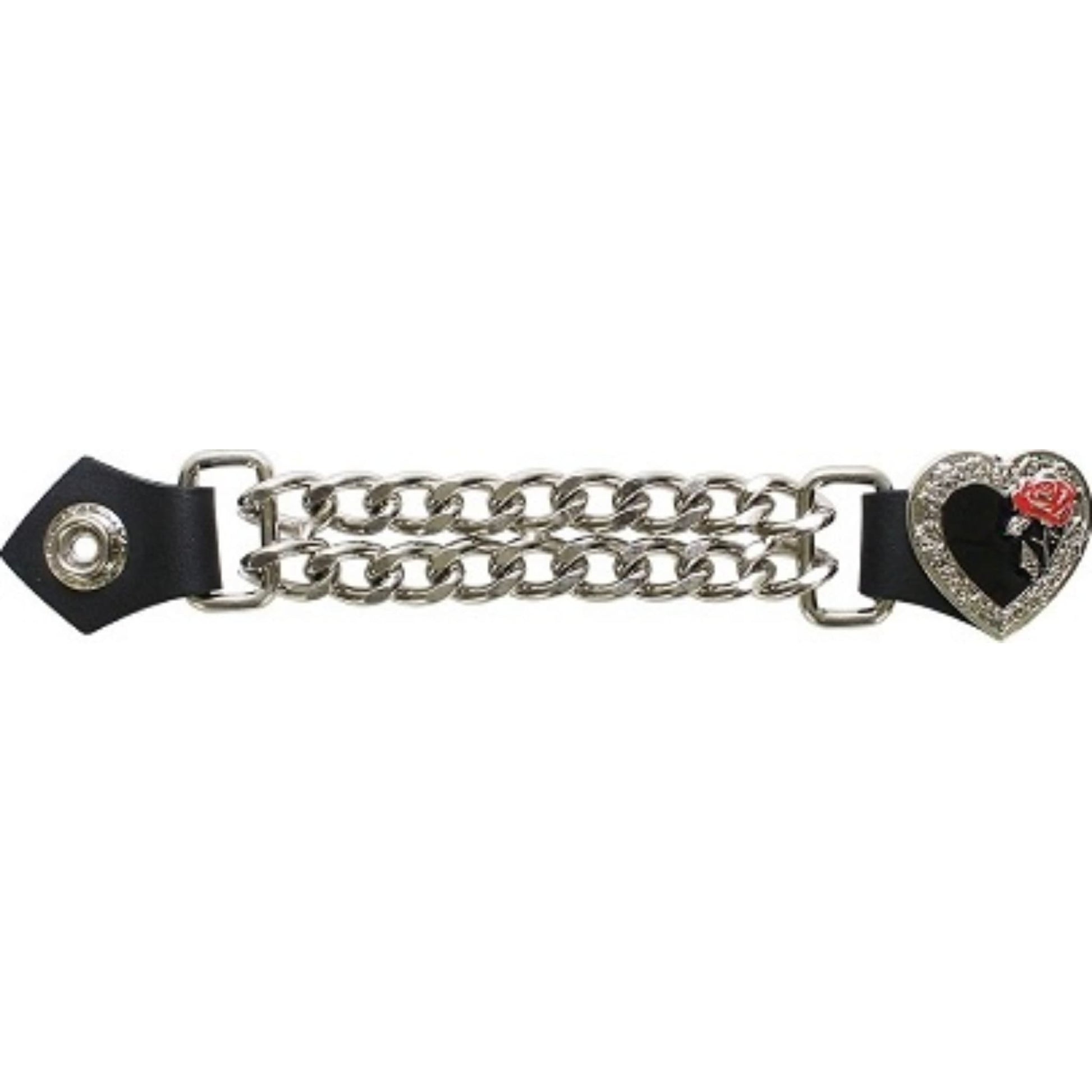 Black heart and rose womens vest extender - motorcycle leather vest accessory