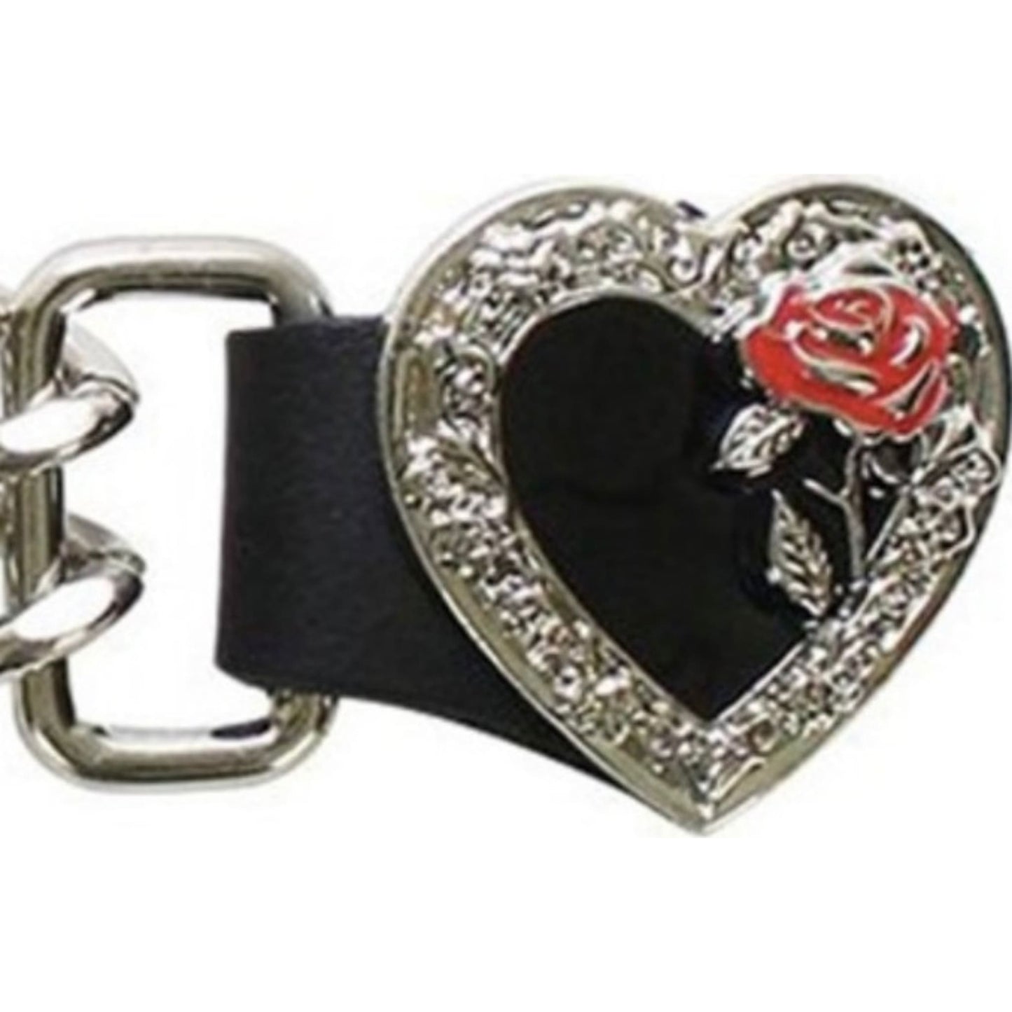 Black heart and rose womens vest extender snap zoom - motorcycle leather vest accessory