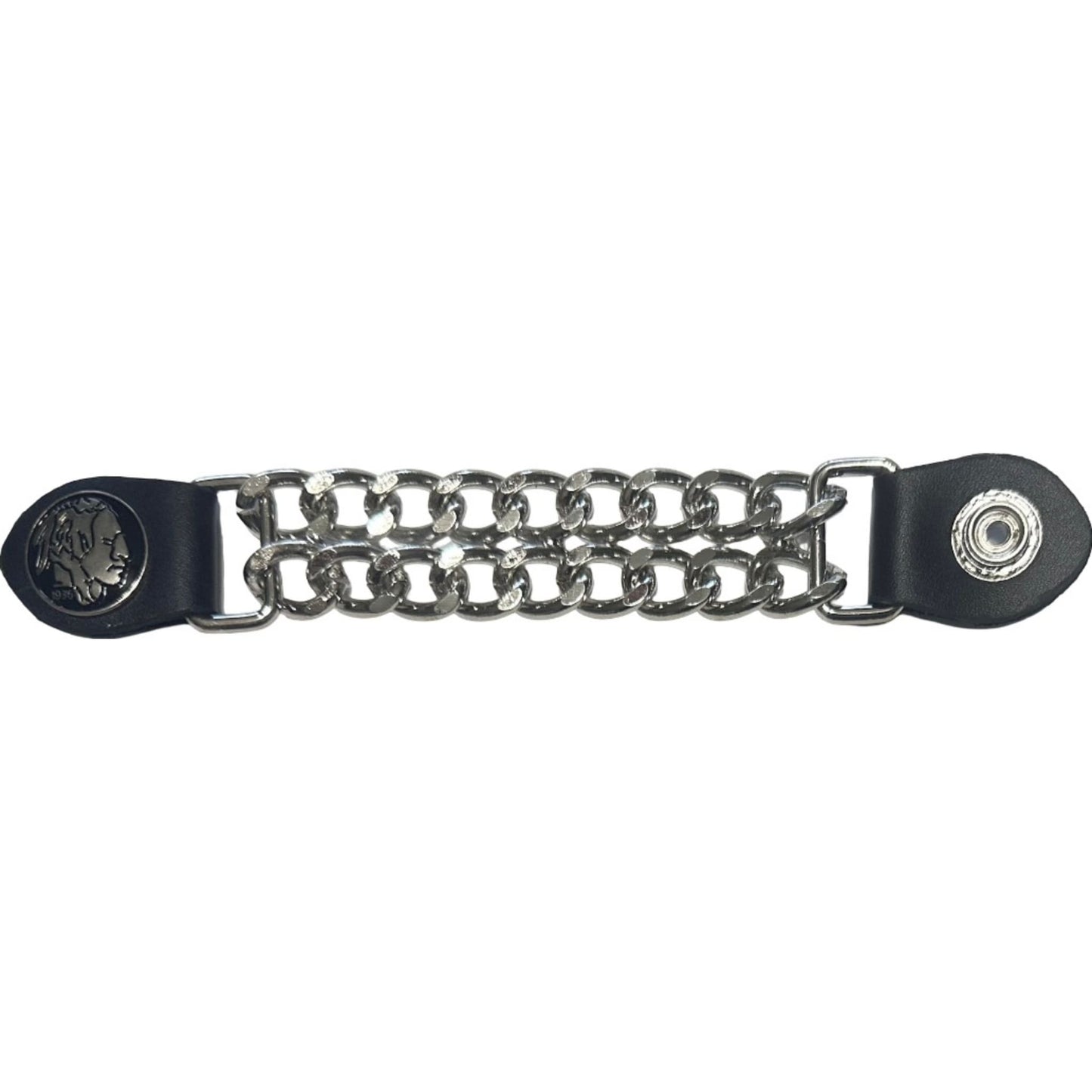Indian head nickel vest extender - motorcycle leather vest accessory