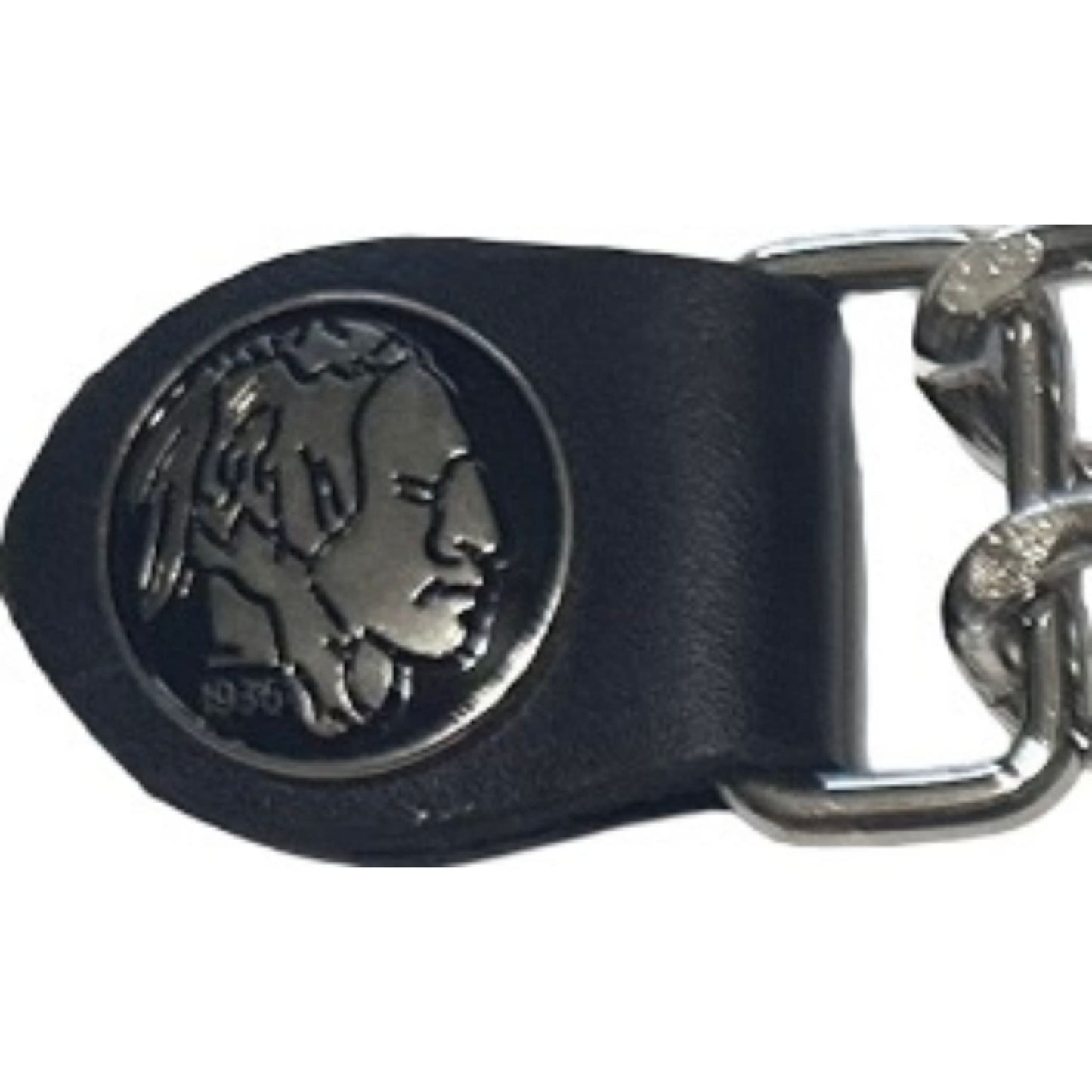 Indian head nickel vest extender snap zoom - motorcycle leather vest accessory