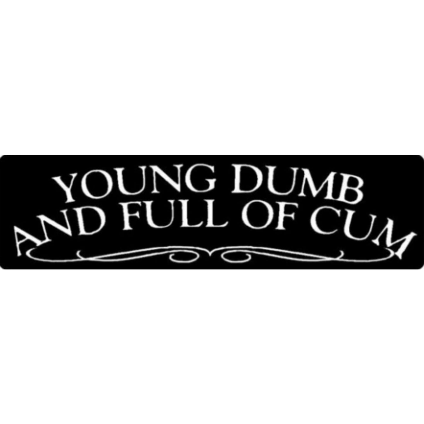 Young dumb and full of cum vinyl motorcycle helmet sticker - bold biker decal