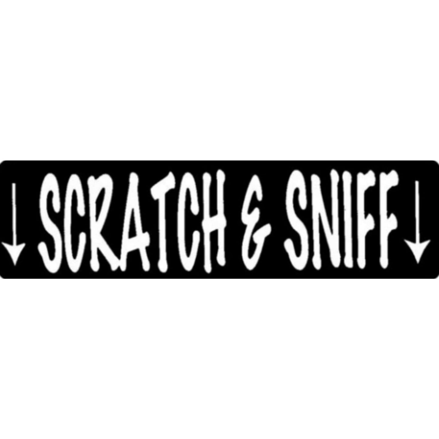 Scratch & sniff vinyl motorcycle helmet sticker - funny biker decal
