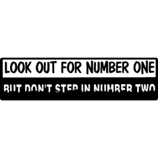 Look out for number one but don't step in number two vinyl motorcycle helmet sticker - funny biker decal