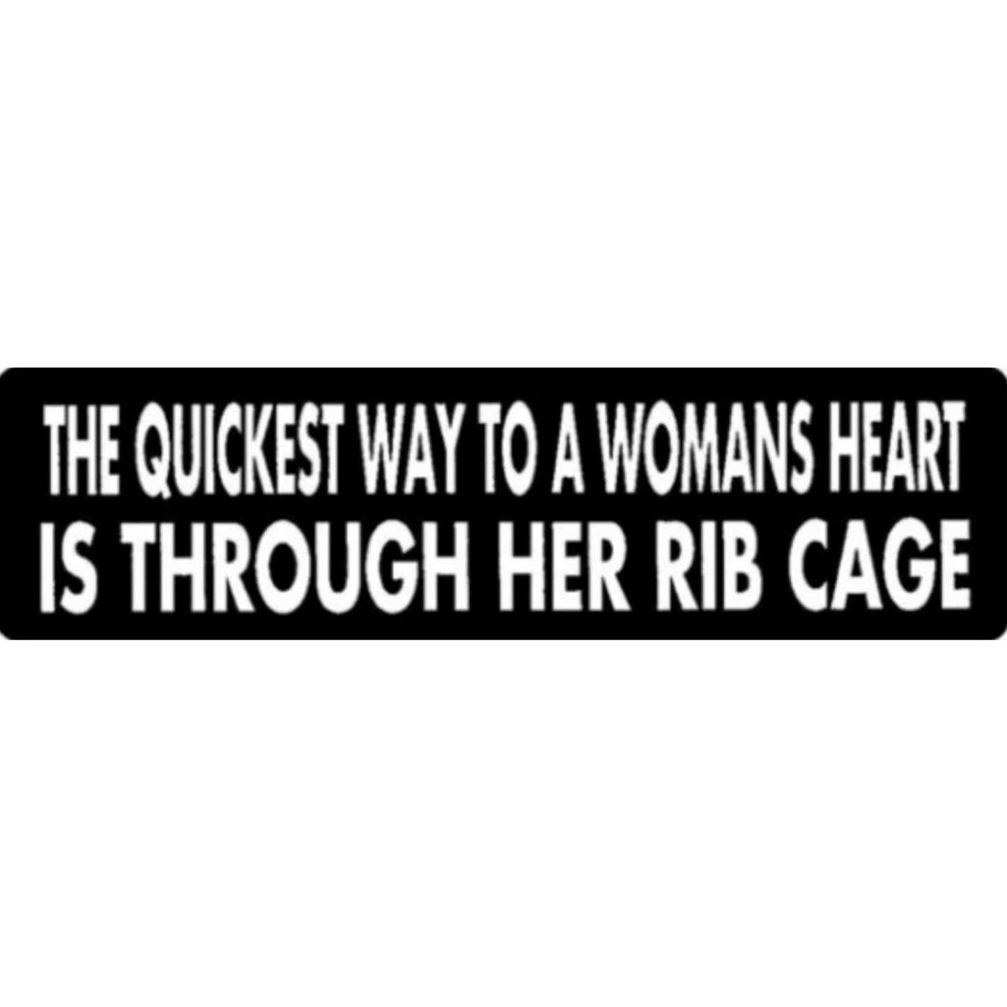 The quickest way to a womans heart is through her rib cage vinyl motorcycle helmet sticker - edgy biker decal