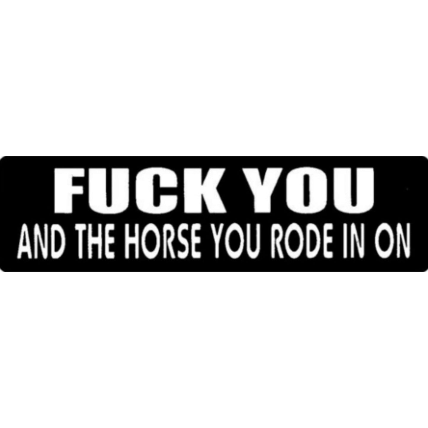 Fuck you and the horse you rode in on vinyl motorcycle helmet sticker - bold biker decal