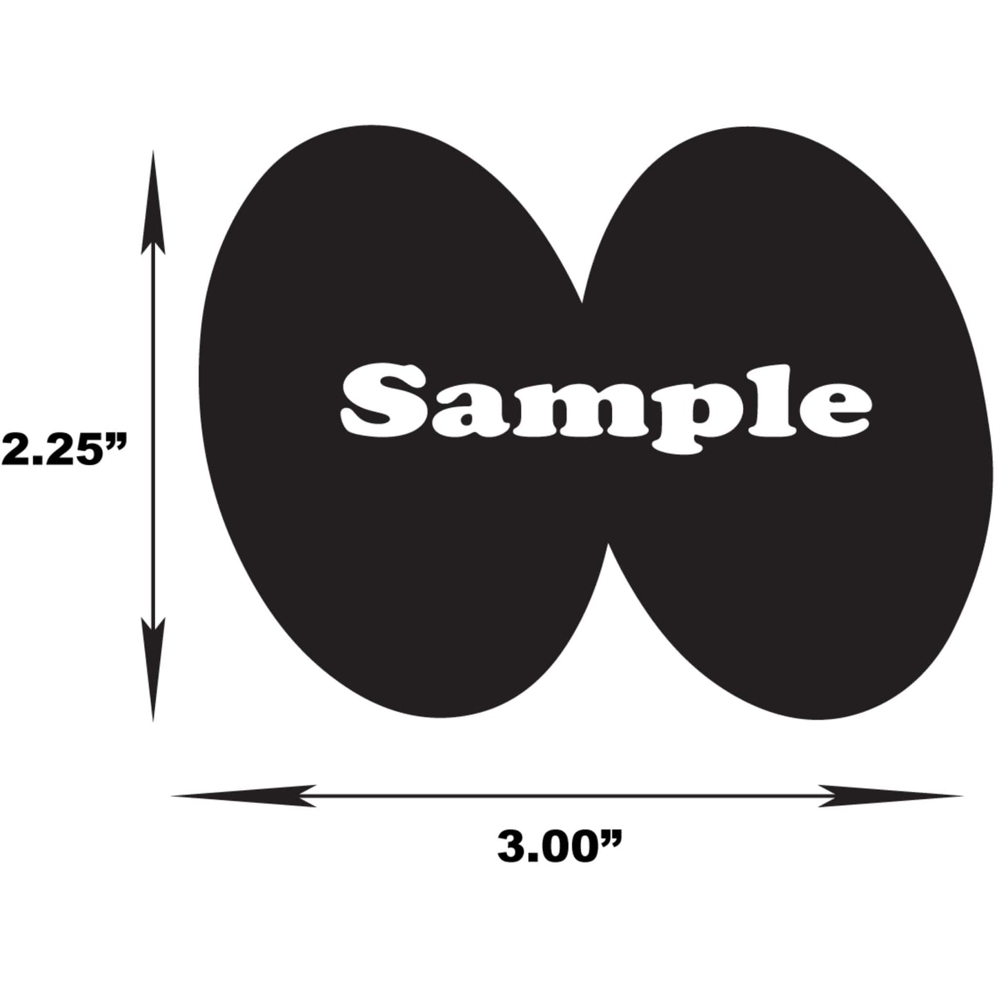 sample moon eyes left sticker image with dimensions of two and a quarter inches high by three inches wide