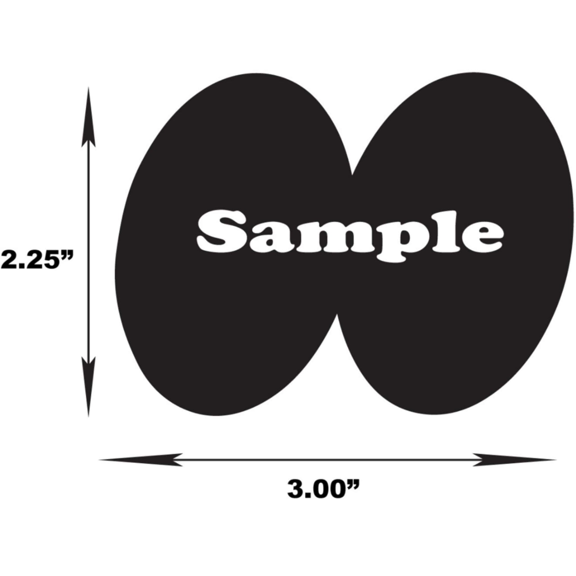 sample moon eyes right sticker image with dimensions of two and a quarter inches high by three inches wide