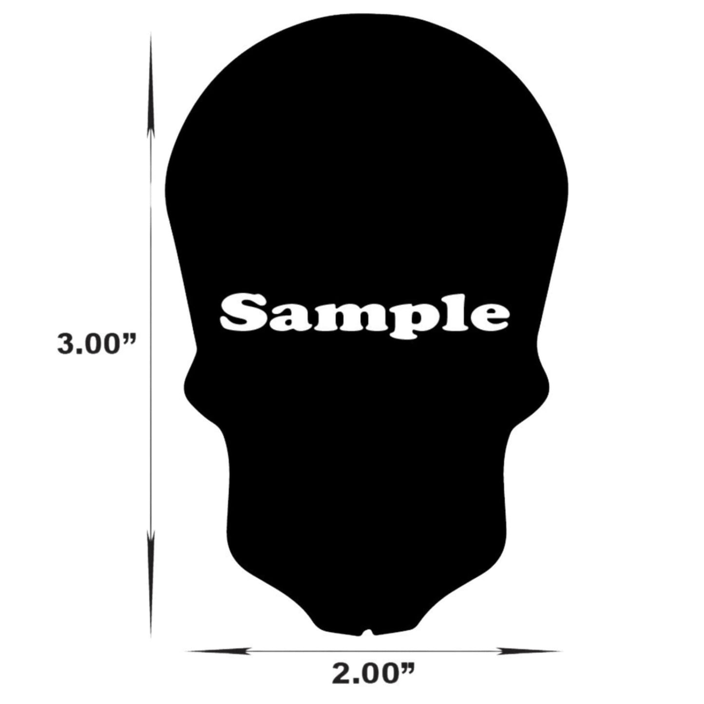 sample skull sticker image with dimensions of three inches high by 2 inches wide