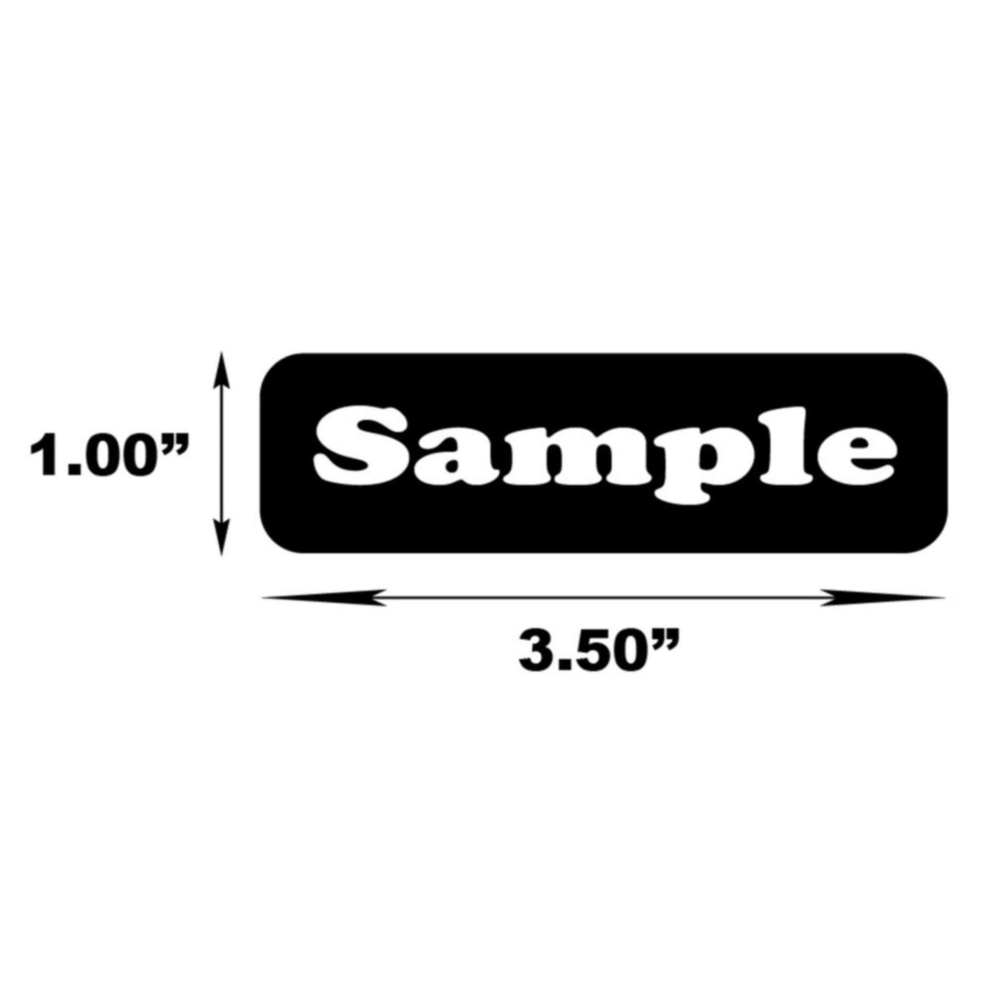 sample small rectangle sticker image with dimensions of one inch high by three and a half inches wide