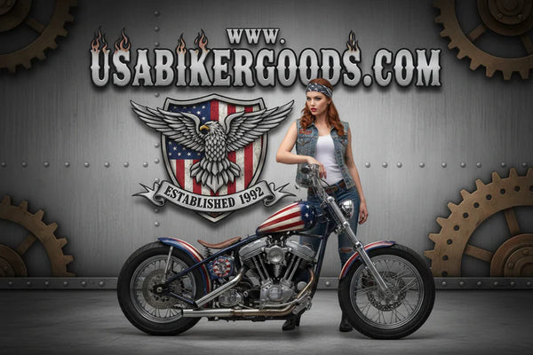 USA Biker Goods Logo Hot Biker Girl